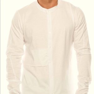 Ron Tomson Paneled Grandad Long Collar Shirt White